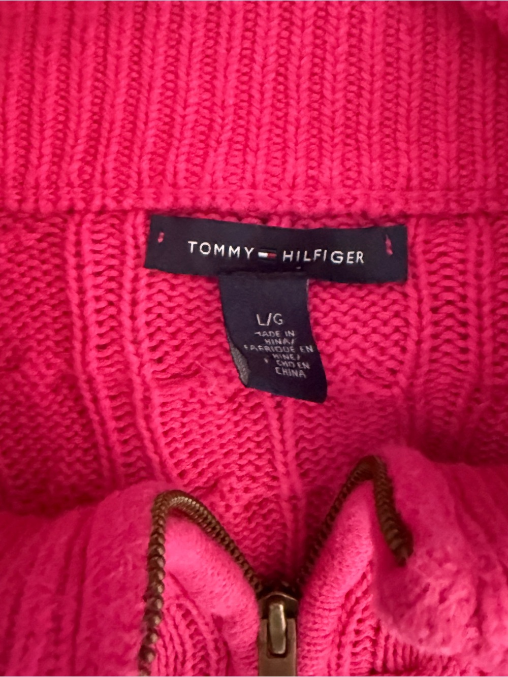 Tommy Hilfiger Pink Cable Knit Full Zip Sweater Cardigan L - Picture 2 of 5